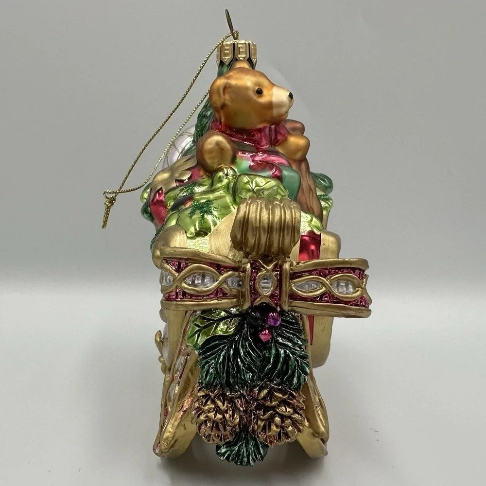 Fitz And Floyd Glass Christmas Tree Sleigh Ornament Teddy Bear Gifts Green Box‎